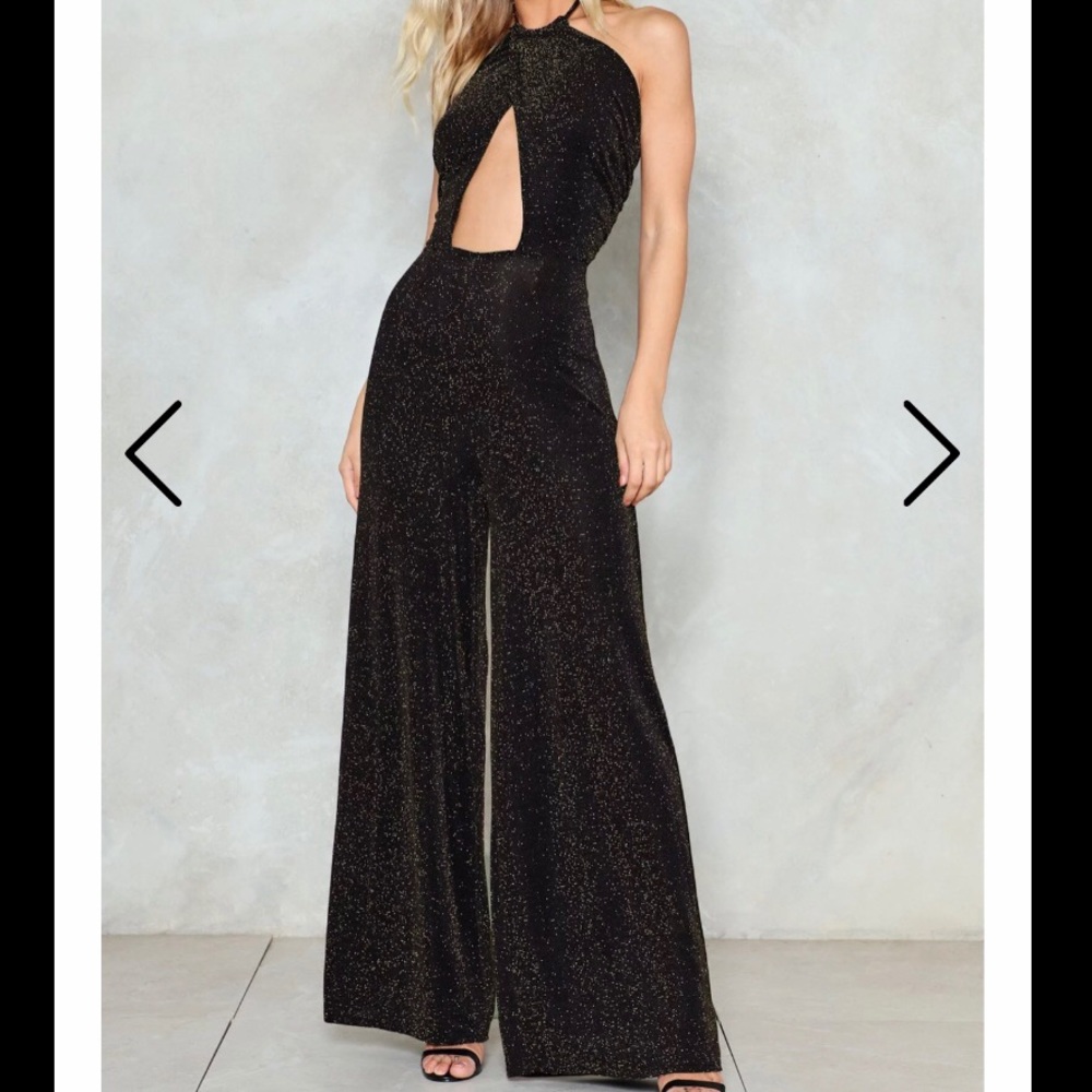 Nasty Gal Black Sparkle Halter Maxi Jumpsuit
